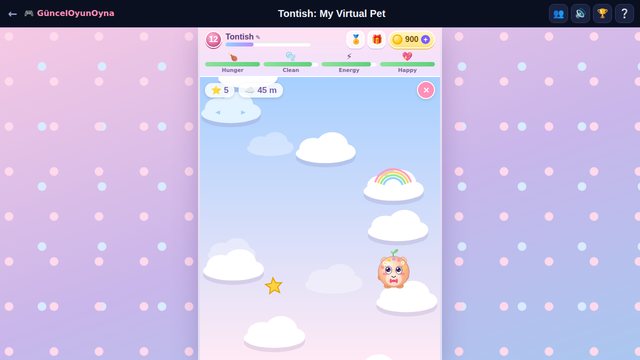 Tontish bouncing on clouds in the Cloud Hop mini game