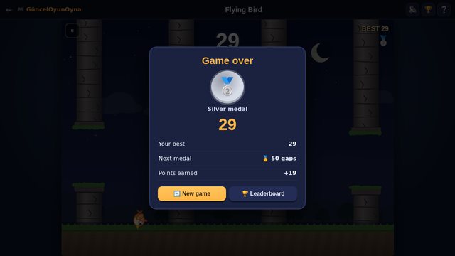 Flying Bird game over with a medal