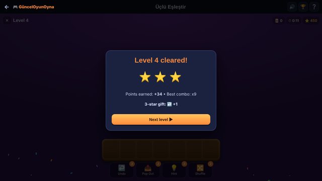 Triple Match 3-star level complete screen