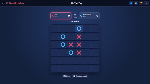 Tic Tac Toe: four in a row on the big 6×6 board