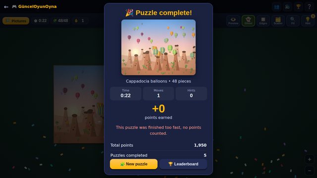 Jigsaw Puzzle complete with time and points