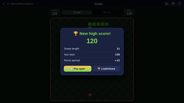 Snake game score screen