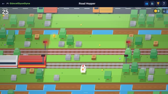 Road Hopper railway crossing with warning lights and an oncoming train