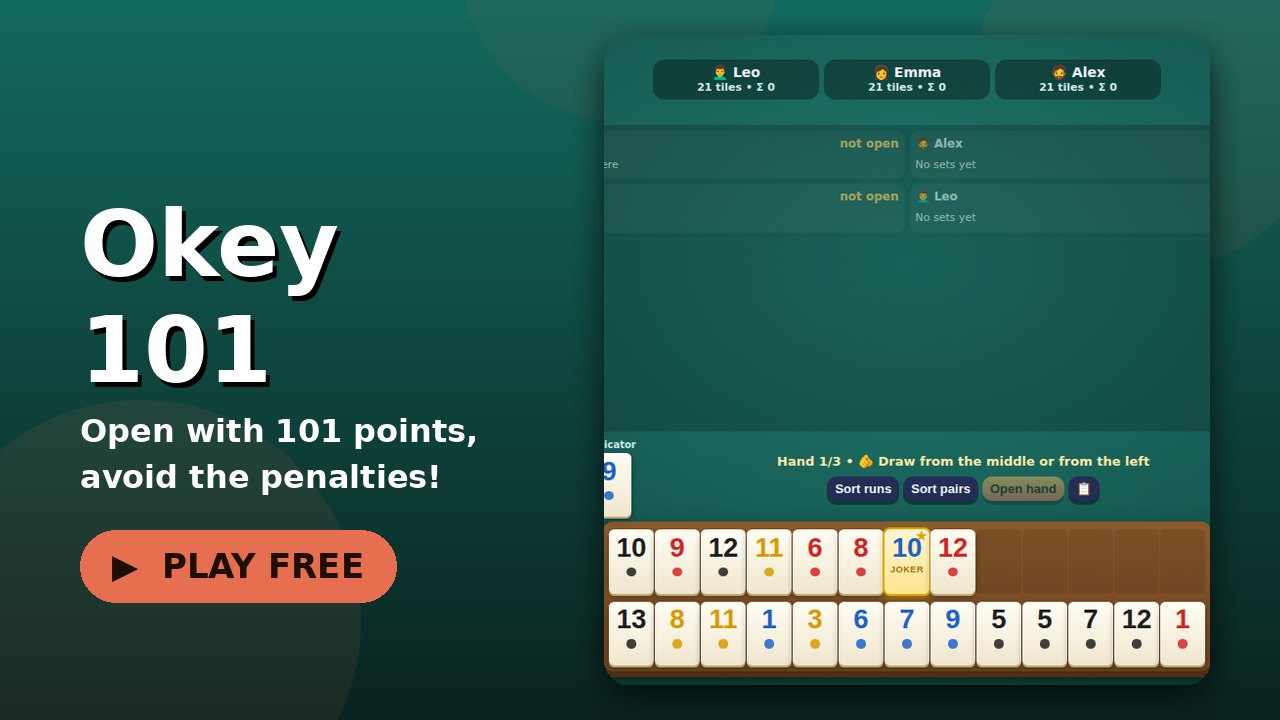 Okey 101 game screen