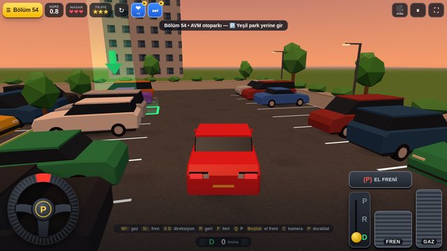 Araba Park Et 3D: arkadan takip kamerasıyla otoparkta yeşil park yerine yaklaşma
