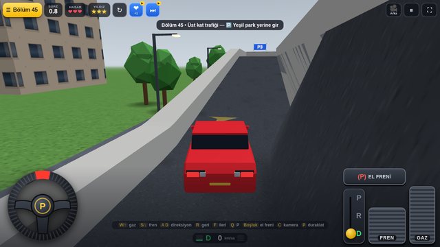 Araba Park Et 3D: çok katlı otoparkta rampa ve kuşbakışı kamera
