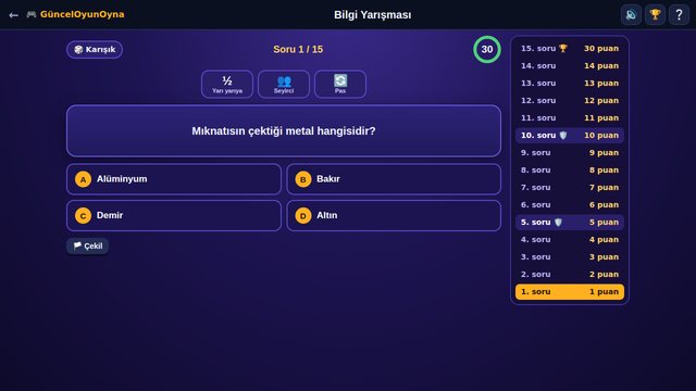 Bilgi Yarışması soru ekranı