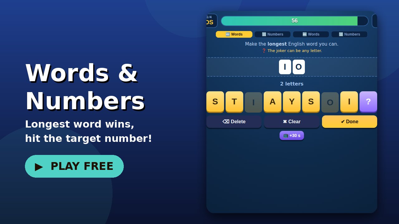 Words & Numbers game screen
