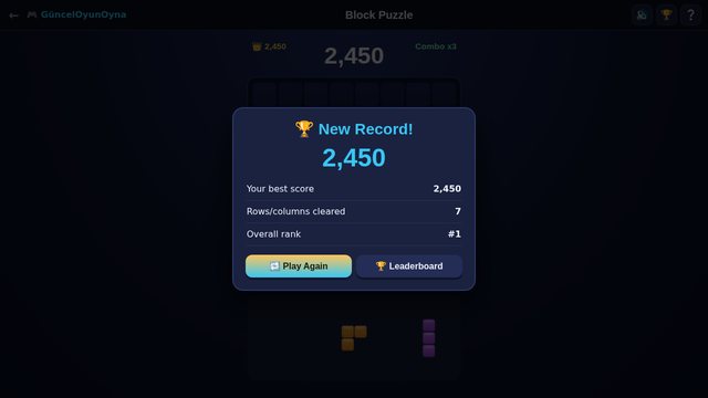 Block Puzzle game over screen