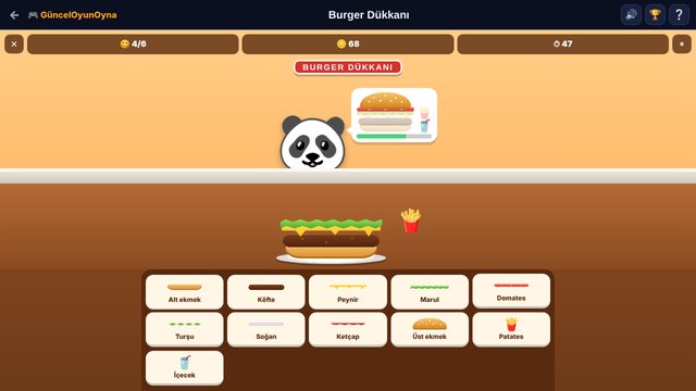 Burger Dükkanı müşteri siparişi ve hamburger hazırlama