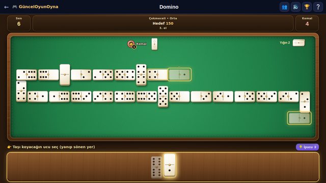 Domino masası, kıvrılan taş zinciri ve uç seçimi