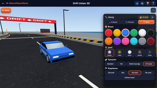 Drift Ustası 3D: garajda araba seçimi, parça yükseltme ve boya