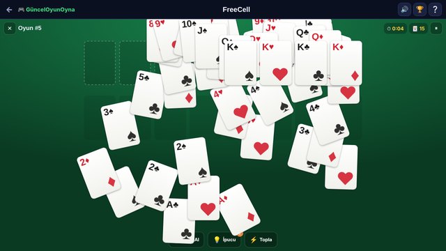 FreeCell kazanınca dökülen kartlar