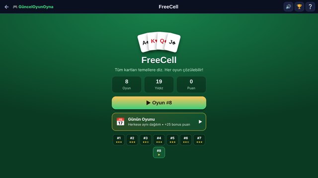 FreeCell menü ve günün oyunu