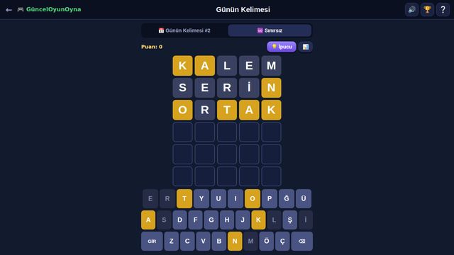 Günün Kelimesi oyun ekranı