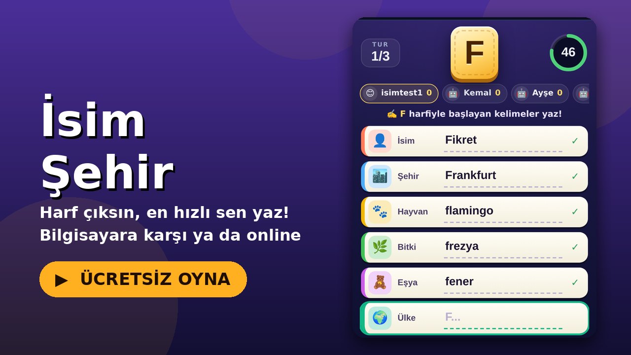 İsim Şehir oyun ekranı