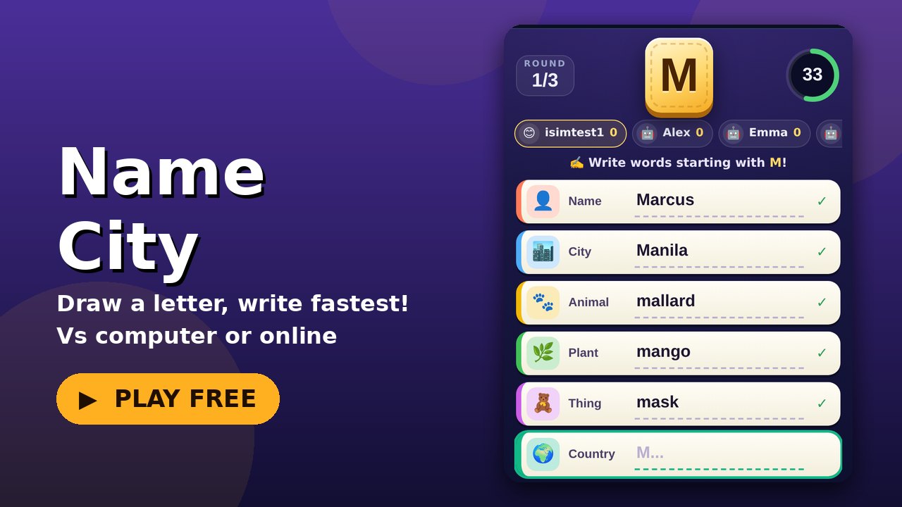 Name City (Word Race) game screen