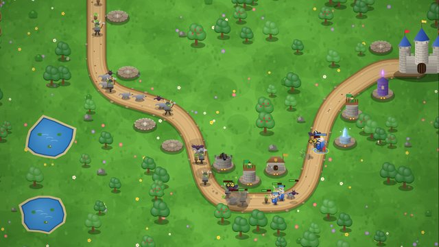 Kale Savunması yeşil vadide okçu ve büyücü kuleleri goblin dalgasını durduruyor