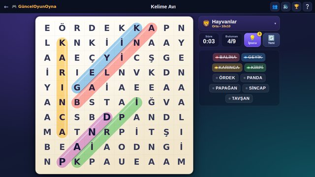 Kelime Avı Hayvanlar konusu, renkli kalemle işaretlenmiş kelimeler