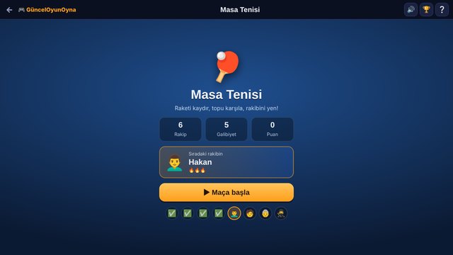 Masa Tenisi menü ve rakip ligi