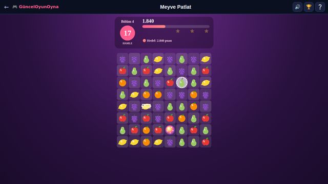 Meyve Patlat oyun tahtası