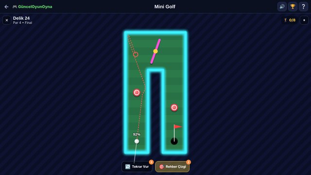 Mini Golf gece temalı final deliği ve rehber çizgi