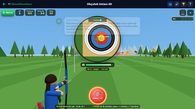 Okçuluk Ustası 3D: dürbünle nişan alma, nefes çubuğu ve rüzgâr göstergesi