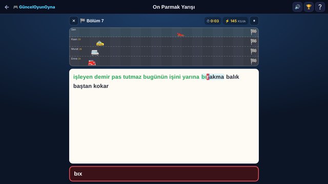 On Parmak Yarışı araba yarışı ve yazma alanı