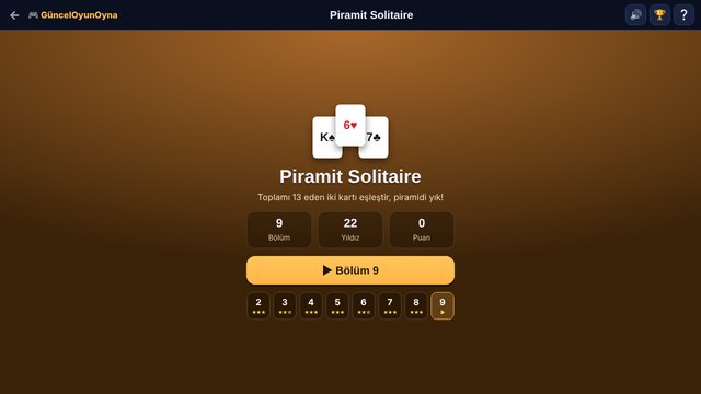 Piramit Solitaire menü