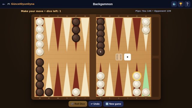 Backgammon move with the legal target highlighted