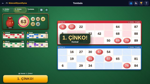 Tombala: çinko anı ve rakip kartları