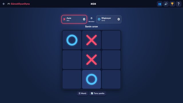XOX: klasik 3×3 tahtada bilgisayara karşı oyun